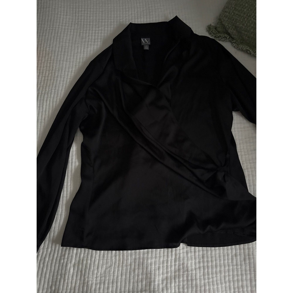 Worthington XXL Black Wrap Blouse Long Sleeve Career Office Top